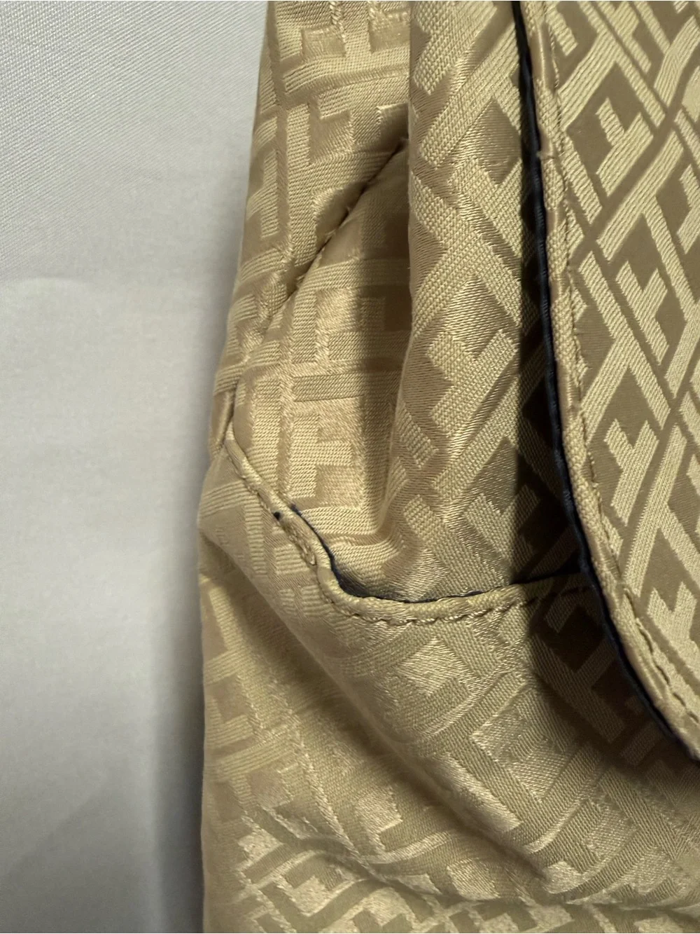 Beige Patterned Backpack with Tassel